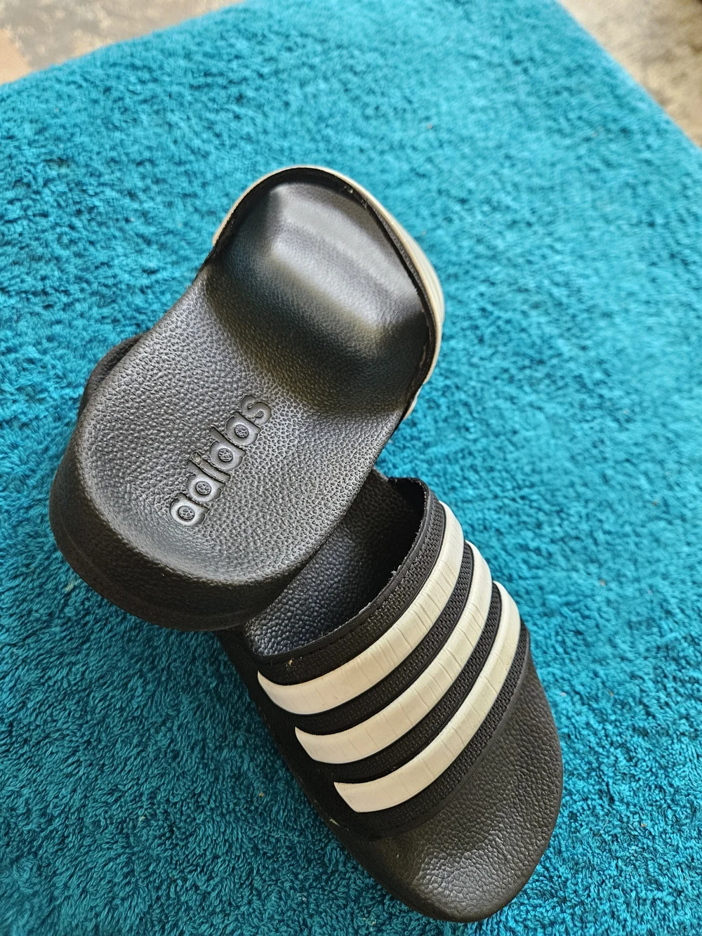 Adidas  Kids Black and White Stripe Slide Sandals -